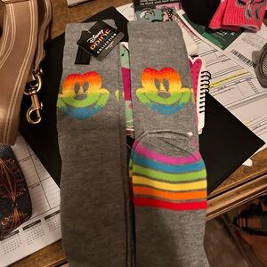 2 pair of Disney Pride collection knee high socks Gray Rainbow Mickey Leggings
